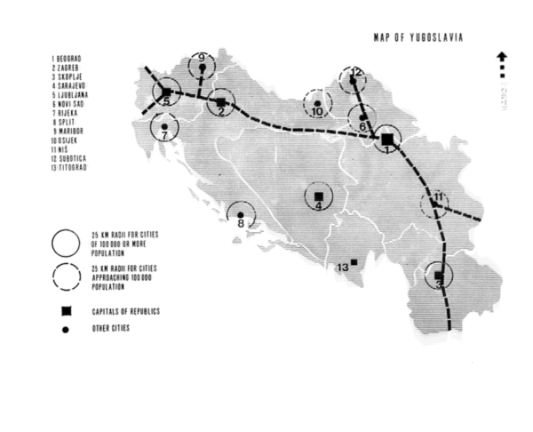 Map of Yugoslavia from: Draft for review - “Spatial Policies for Regional Development, Final Report,” 1970, p. 27, Reel 2924, Grants U-Z 06800493, FA 7321, Ford Foundation records, Rockefeller Archive Center.